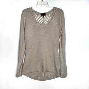 Fenn Wright Manson V-Neck Sweater Openwork Wool Blend Beige Large